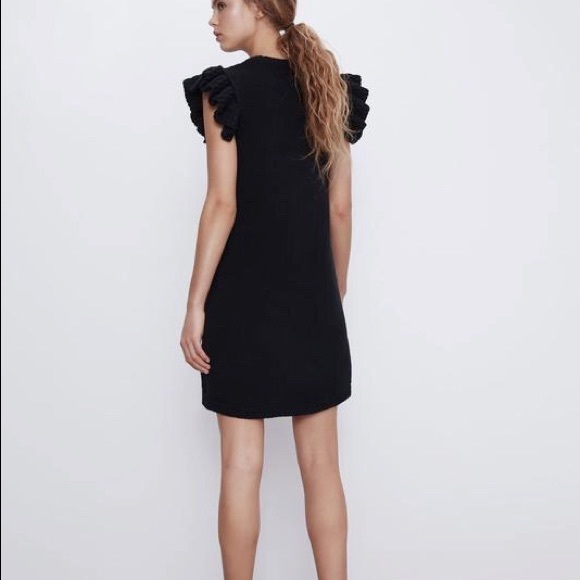 NWT Zara Heavy Knit Ruffle Sleeve Black Mini Dress - Picture 2 of 6